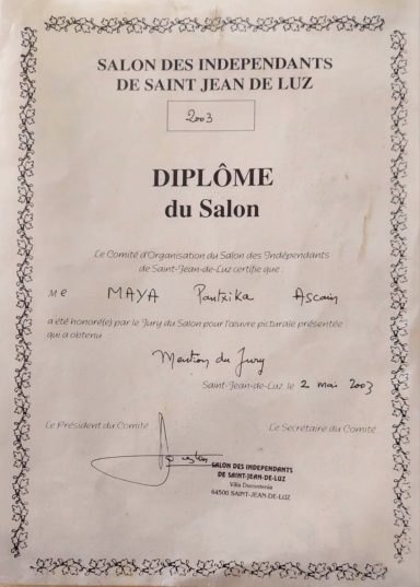 Mention du jury Salon des Independants - St Jean de Luz 2003